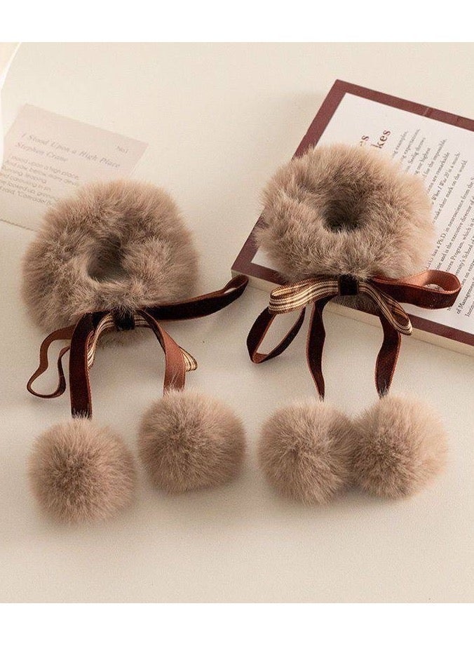 Soft Fur Hair Tie Set of 2 Pieces, Featuring an Elegant Design Decorated with a Bow. Provides a Secure Hold and Is Suitable for Daily Use and Special Occasions, Adding a Chic and Soft Touch to Any Look. Available in Multicolour. - Image 5